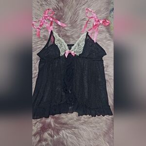 H&M Black Lace Top with Pink and Cream Details